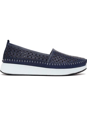 Derimod Kadın Lacivert Kalın Tabanlı Deri Konfor Loafer 26PFD330118