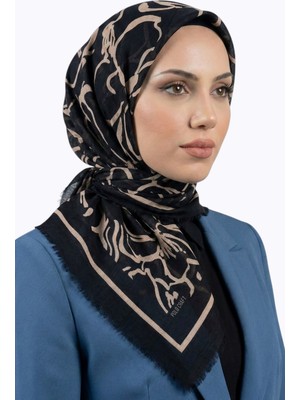 Hadiora Kadın Siyah Taba Soyut Desenli Pamuklu Flamlı Eşarp