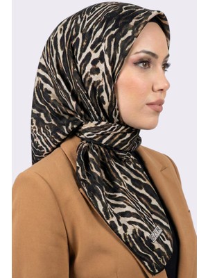 Hadiora Zer Kadın Taba Kahve Zebra Desenli Organik Pamuk Soft Eşarp.
