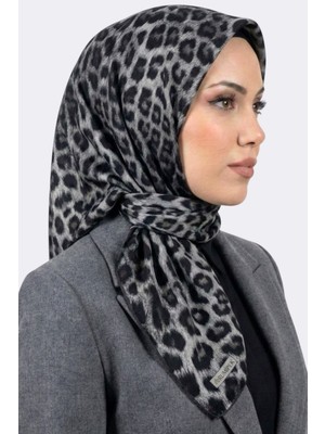 Hadiora Rumipek Kadın Gri Siyah Leopar Desenli Organik Pamuk Soft Eşarp
