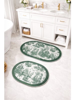 Dekomod Dekoratif Dijital Baskılı 2 Li Set Banyo Paspası Kaymaz Tabanlı Klozet Takımı