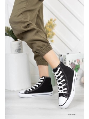Ymn Ayakkabı Siyah Unisex Bağcıklı Keten Bilekli Çocuk Genç Yetişkin Sneaker Günlük Spor Ayakkabı Convers Sneaker