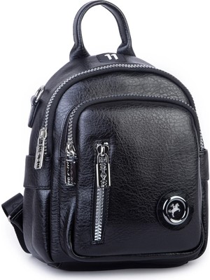 Nas Bag Kadın Dönüştürülebilir Sırt ve Omuz Çantası Şık Geniş Fermuarlı Çanta (24X31X14 Cm) Siyah Victoria