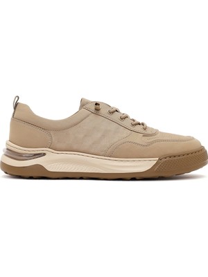 Derimod Zero Erkek Bej Bağcıklı Kalın Tabanlı Kumaş Sneaker 26SFD69216F