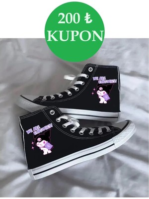 Ymn Ayakkabı Günlük Keten We Are Kuromıes Kuromi Baskılı Siyah Uzun Convers Sneaker Canvas Spor Ayakkabı