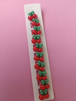 Efna Store Kiraz Model Kurdele Fiyonk Detaylı Kırmızı Renk 10'lu Charm,saç Küpesi