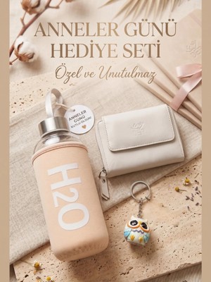 Deer Deri Hakiki Deri Cüzdan Anahtarlık ve Kare Kılıflı Matara Seti Anneler Günü Hediyesi