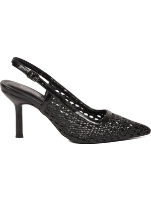 Ayakmod Siyah Nefes Alan Örgü Dokulu Slingback Kadın Topuklu Ayakkabı 658248 Z