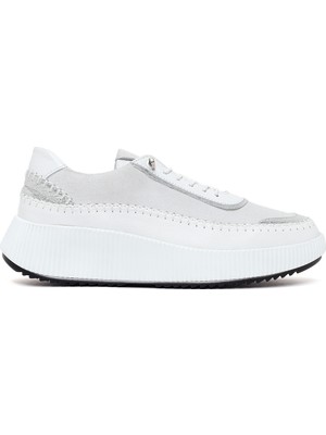 Derimod Kadın Beyaz Bağcıklı Kalın Tabanlı Deri Sneaker 26PFD511614