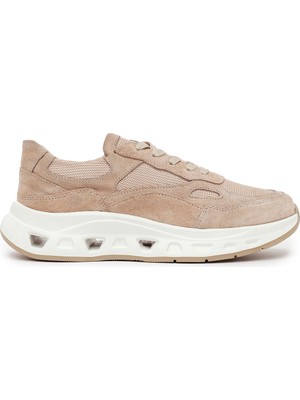 Derimod Kadın Bej Bağcıklı Kalın Tabanlı Süet Deri Sneaker 26PFD511714