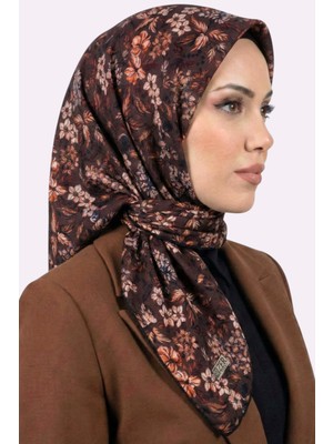 Hadiora Zer Kadın Kahverengi Taba Çiçek Desenli Organik Pamuk Soft Eşarp