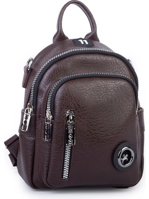 Nas Bag Kadın Dönüştürülebilir Sırt ve Omuz Çantası Şık Geniş Fermuarlı Çanta (24X31X14 Cm) Kahve Victoria