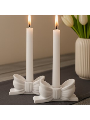 Lumi Home 2'li Set Romantik Fiyonk  Şamdan Mumluk Uzun Mum Için Dekoratif Masa Üstü Aksesuar
