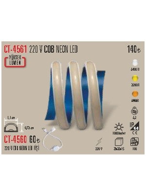Cata CT-4561 220 V Cob Neon LED Beyaz 5 Metre