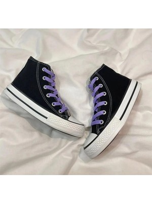Ymn Ayakkabı Lila Bağcıklı, Siyah Bilekli Spor Ayakkabı Çocuk Sneaker