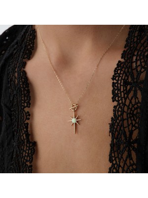 Cherry By Özkonak Opal Taşlı Sallantılı Kutup Yıldızı Altın Kolye
