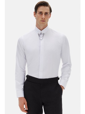 Twn Slim Fit Beyaz Çizgili Gömlek