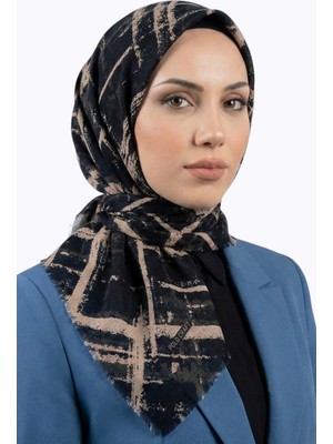 Hadiora Kadın Siyah Taba Soyut Desenli Pamuklu Flamlı Eşarp