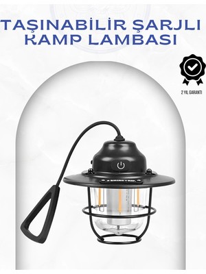 Sora Home Geometrik Tasarımlı Vintage Kamp Lambası – Type-C Şarj, Ayarlanabilir Parlaklık