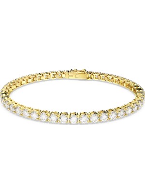 Swarovski Matrix Tennis Bileklik Round Cut Beyaz Sari Altin Rengi Kaplama S S