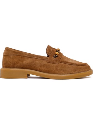 Derimod Kadın Taba Boncuklu Süet Deri Loafer 26PFD510710