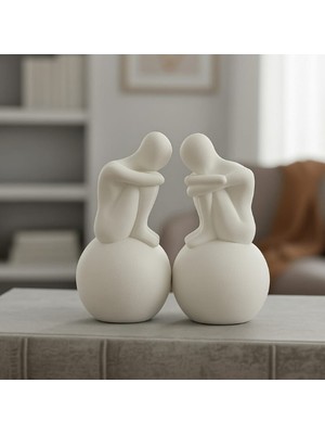 Lumi Home 2'li Set Beton Soyut Insan Figürü Biblo Masaüstü Kitaplık Modern Ev Dekorasyonu