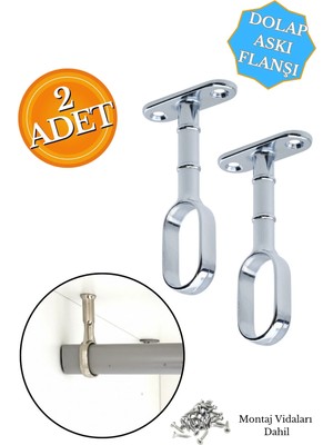 Hobidabi Boru Askı Flanşı Açık Ağız Oval Dolap Içi Gardırop Elbise Askı Borusu Aparatı Boru Tutucu (2 Adet)