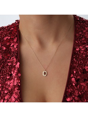 Cherry By Özkonak Oval Halo Taşlı Altın Kolye