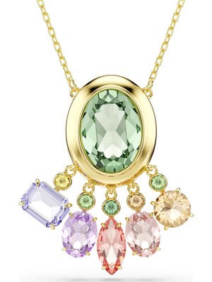 Swarovski Gema Kolye Karişik Kesim Sallantili Kristaller Çok Renkli Sari Altin Rengi Kaplama
