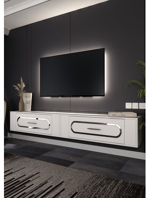 Cantek Dizayn TV1410-1410-TWİNRETRO-32 Tv Sehpası Beyaz-Gümüş