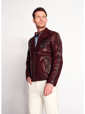 Derimod Hamilton Erkek Bordo Armalı Spor Deri Ceket 26SGM660551