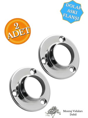 Hobidabi Mobilya Boru Askı Flanşı Krom Daire Dolap Içi Gardırop Elbise Askı Borusu Aparatı Elemanı (2 Adet)