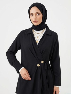 Miostil Çift Düğmeli Bağcıklı Tunik-Siyah