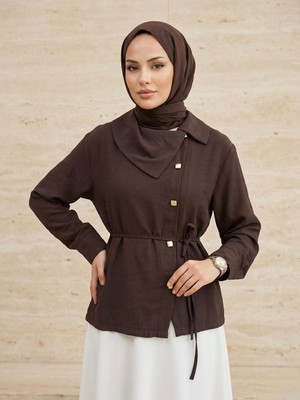 Miostil Çapraz Düğmeli Tunik-Kahve