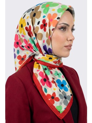 Hadiora Lady Coco Kadın Kırmızı Çok Renkli Çiçek Desenli Organik Pamuk Soft Eşarp