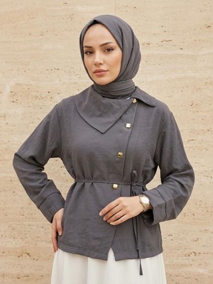 Miostil Çapraz Düğmeli Tunik-Antrasit
