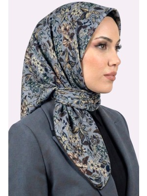 Hadiora Zer Kadın Indigo Füme Çiçek Desenli Organik Pamuk Soft Eşarp