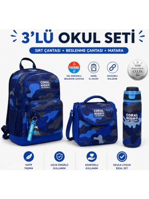 Coral High Lacivert Saks Sırt Çantası 23689+THERMO Beslenme Çantası 22789+ Termos 38549