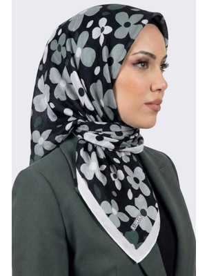Hadiora Lady Coco Kadın Koyu Gri Çok Renkli Çiçek Desenli Organik Pamuk Soft Eşarp