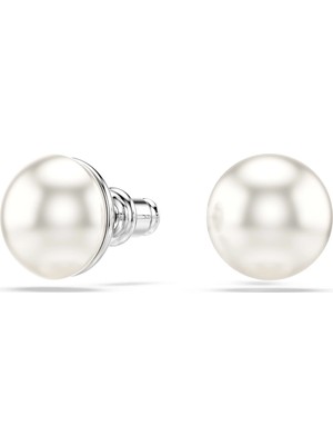 Swarovski Matrix Düğme Küpe Kristal Inci Beyaz Rodyum Kaplama