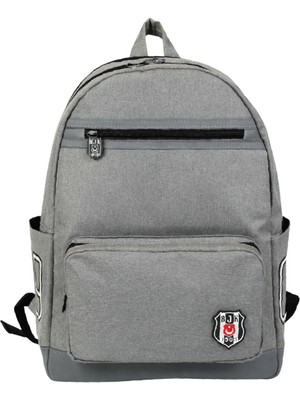 Beşiktaş Lisanslı Gri Suni Deri Detaylı Sırt Çantası - 1903 Nakışlı Laptop Bölmeli Okul Çantası