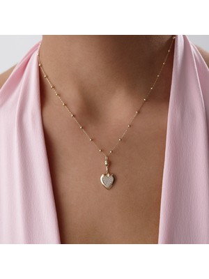 Cherry By Özkonak Taşlı Bombe Kalp Altın Kolye