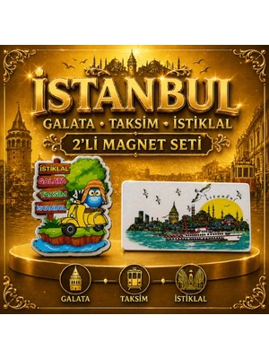 Istanbul Galata Taksim Istiklal Yazılı ve Görselli 2’li Magnet Seti