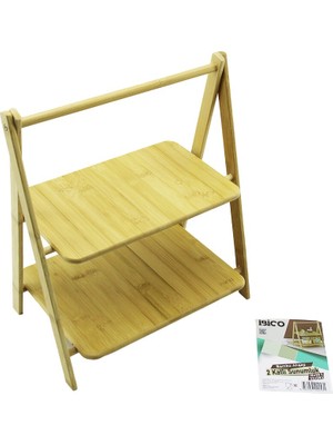 Stand - Ayaklı  2 Katlı Ahşap - Bambu Servis Sunum Tahtası 18X28CM -- 22X28CM (5486)