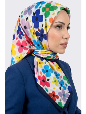 Hadiora Lady Coco Kadın Beyaz Çok Renkli Çiçek Desenli Organik Pamuk Soft Eşarp