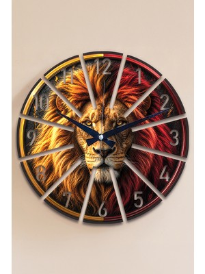 Artı Home Duvar Saati Sarı Kırmızı Aslan Temalı Dekoratif Saat