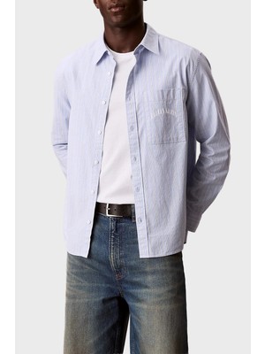 Calvin Klein Çizgili Pamuklu Relaxed Fit Uzun Kollu Gömlek LV04RF104GCBE Erkek Gömlek LV04RF104G Cbe