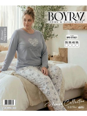 Daniska Boyraz BPS-01821 Kadın Battal Uzun Kollu Pijama Takımı