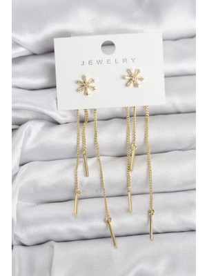 Uravas Store Çiçek Model Gold Pirinç Sallantılı Kadın Küpe - TJ-BKP11465