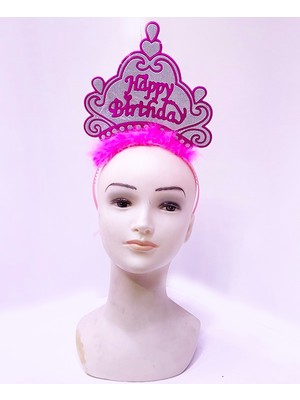 Happy Birthday Neon Pembe Renk Doğum Günü Tacı 24X15 cm (5486)